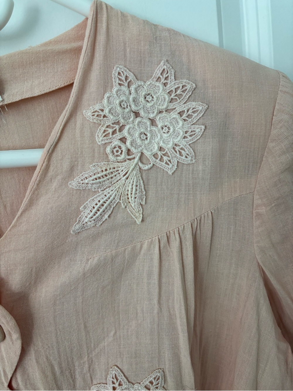 Vintage 80s pale pink Martha Manning linen midi dress scallop floral embroidery - Picture 4 of 9